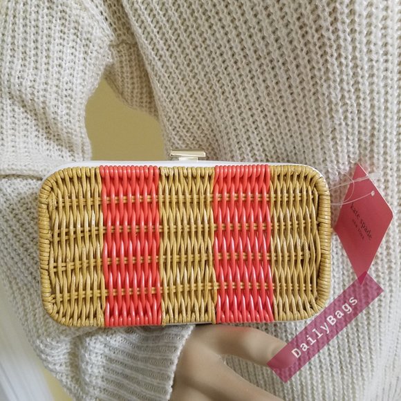 PEACH MELBA CLUTCH KATE SPADE NWT 100% AUTHENTIC CROSSBODY KITT WICKER CLUTCH - Picture 5 of 8